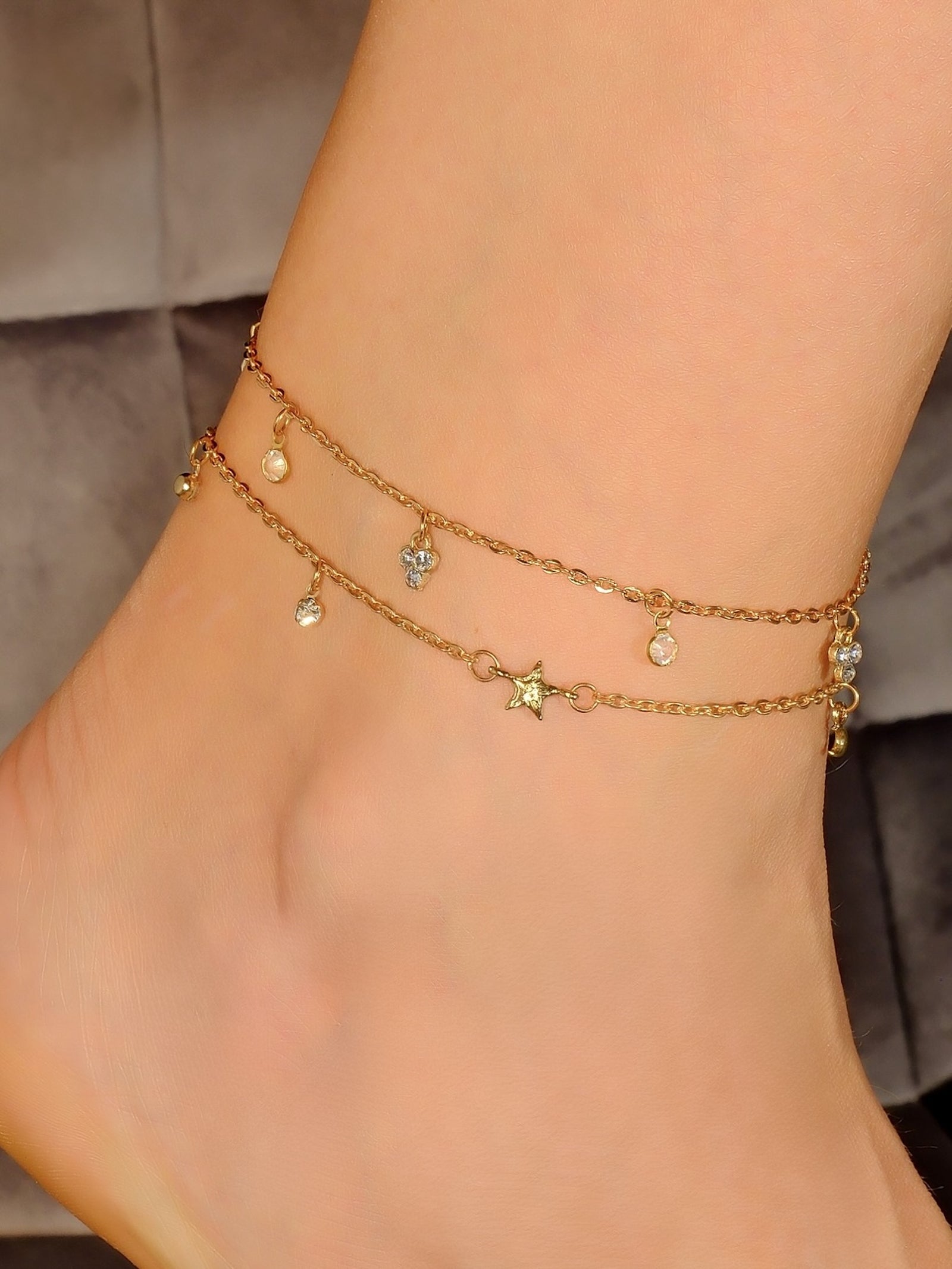 Grandinėlė ant kojos "Two crystal anklet"