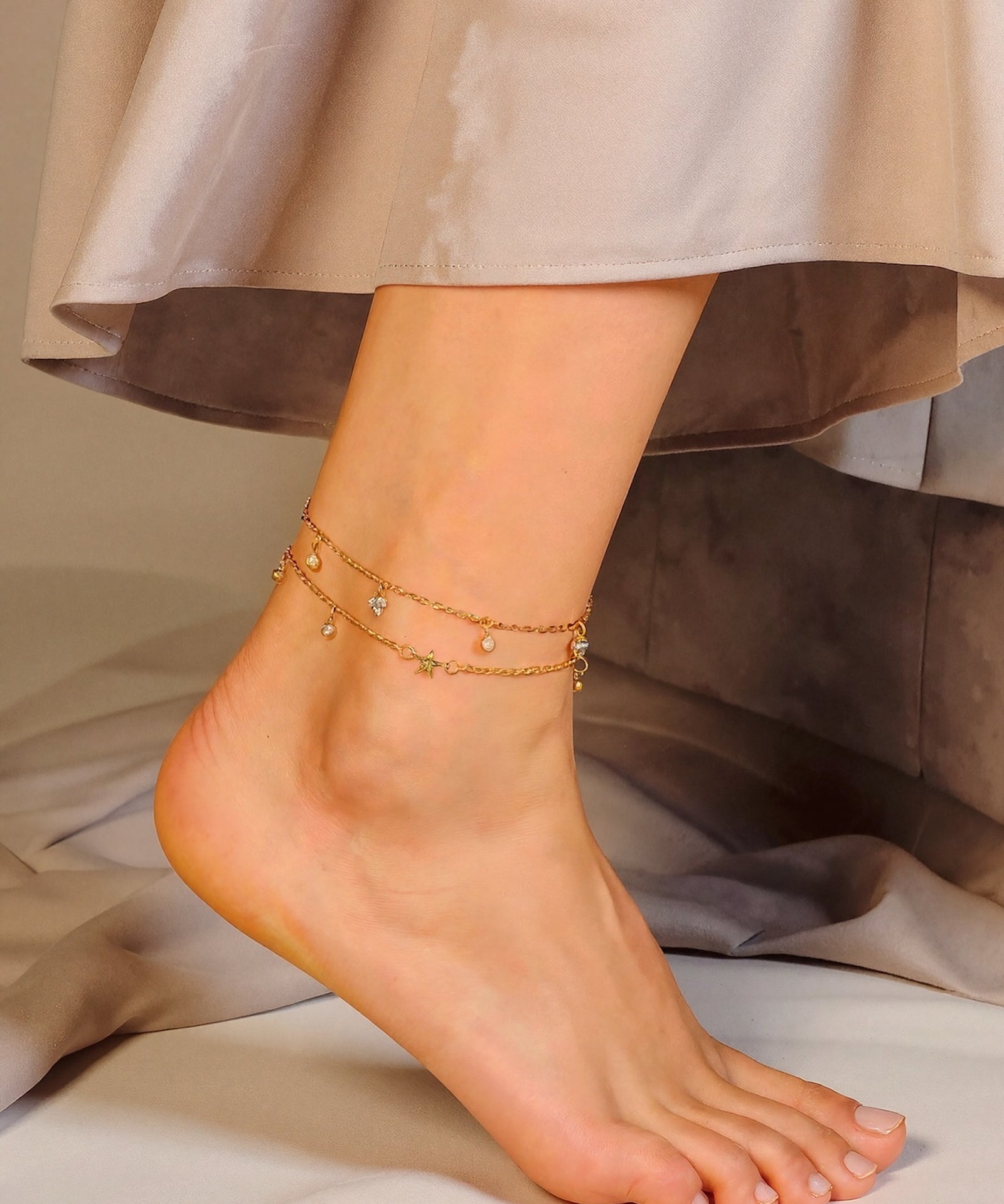 Grandinėlė ant kojos "Two crystal anklet"