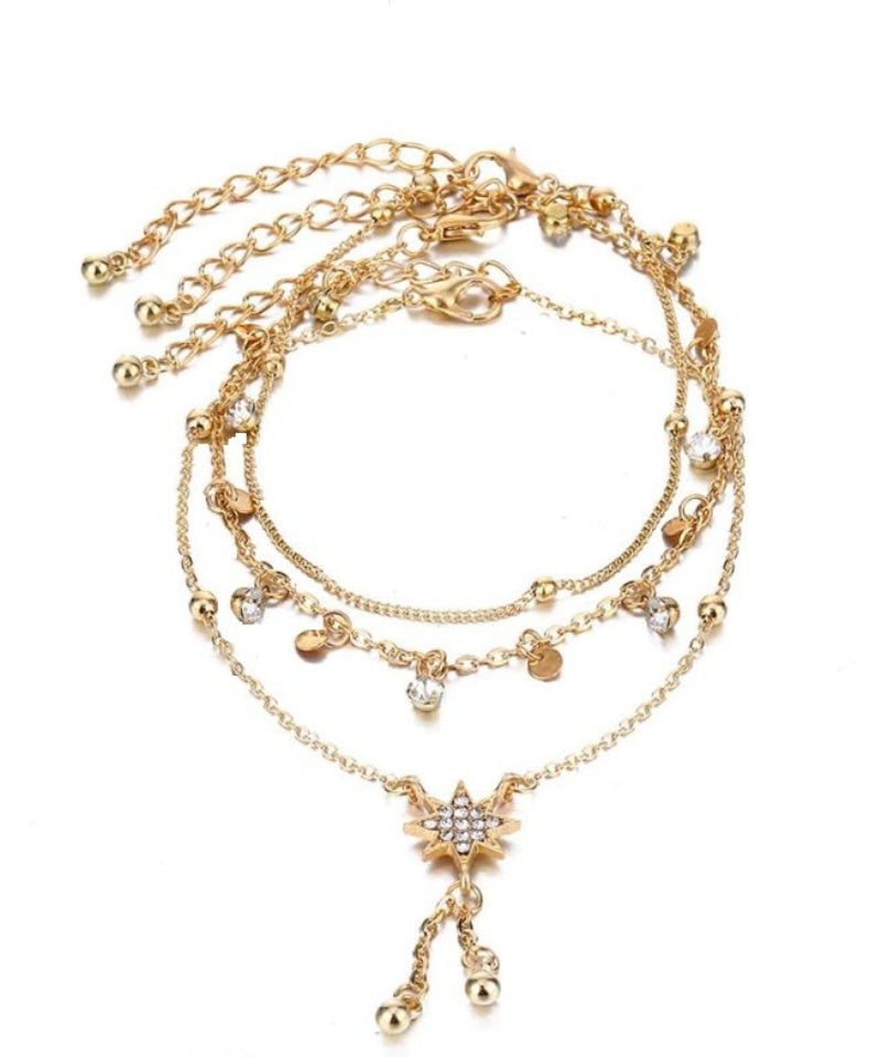 Grandinėlė ant kojos "Three crystal anklet"