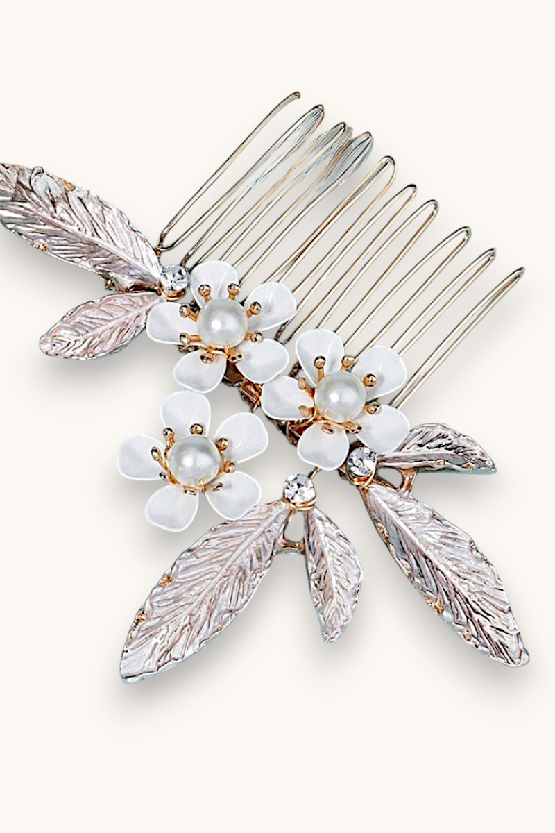 Papuošalų rinkinys. Vestuvinė plaukų sagė ir smeigtukai "Rose gold flower set"