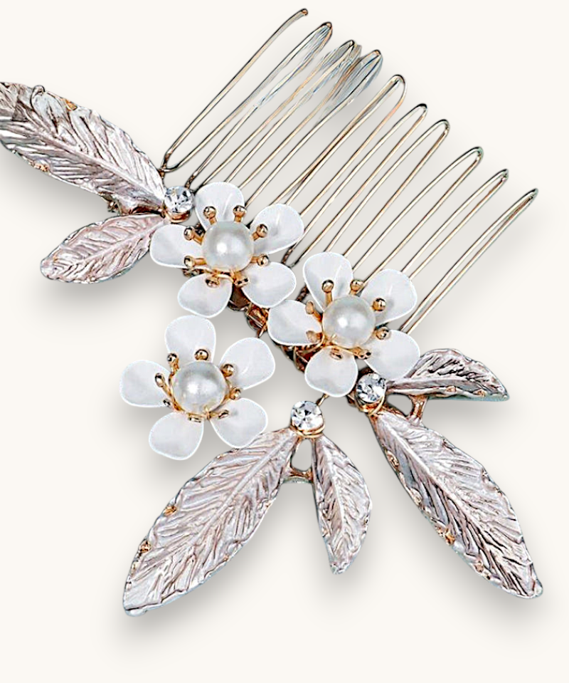 Papuošalų rinkinys. Vestuvinė plaukų sagė ir smeigtukai "Rose gold flower set"