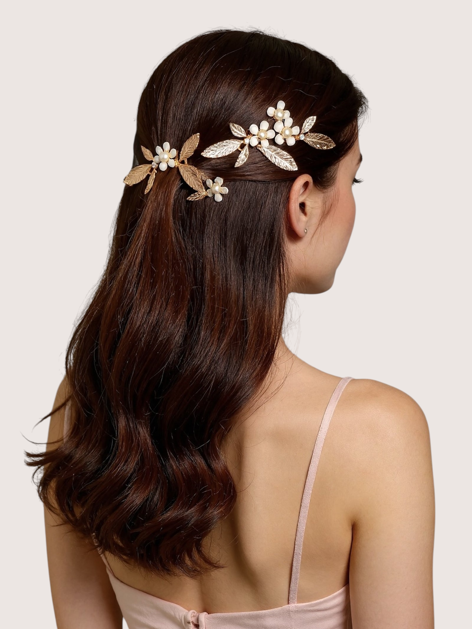 Papuošalų rinkinys. Vestuvinė plaukų sagė ir smeigtukai "Rose gold flower set"