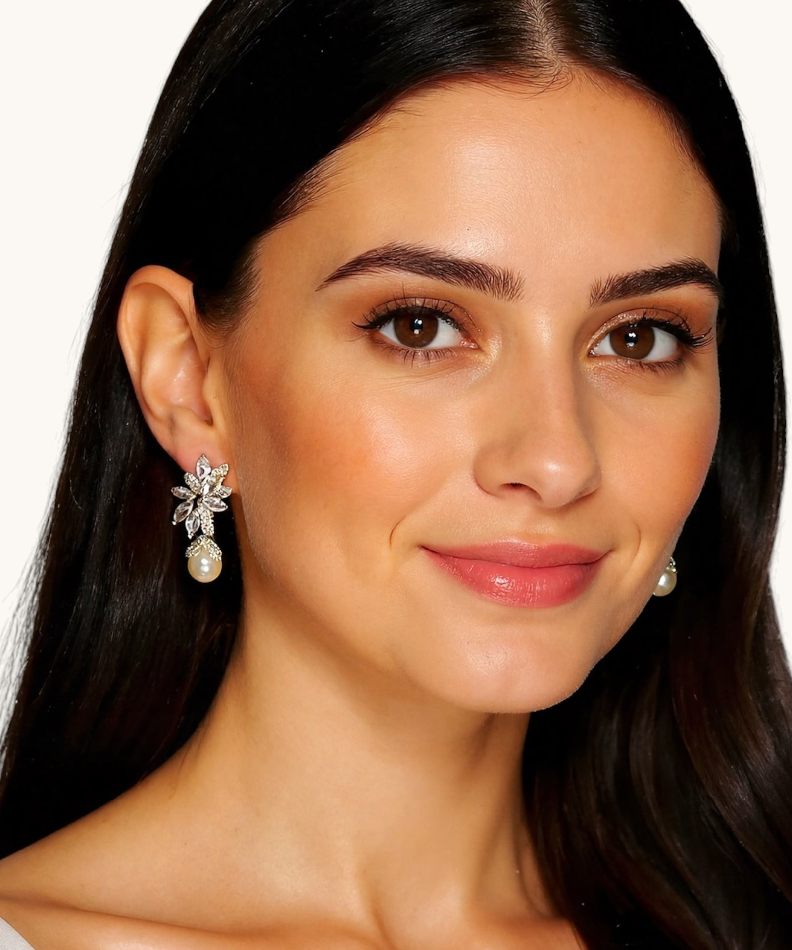 Auskarai "Floral Pearl Dangles"