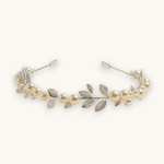 Luxiage Pearl Grace headband with faux pearls and silver leaf details, perfect for special occasions.